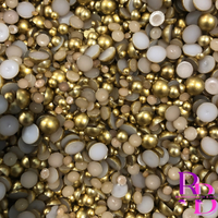 Antique Gold Pearl Resin Flat back Loose Mix 2mm to 8mm