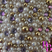 Golden Purple Cream Glass Rhinestone and Pearl Flat Back Loose Bling Mix