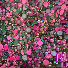 Pink Frog Rhinestone and Pearl Resin Flat back Loose Mix 2mm to 8mm
