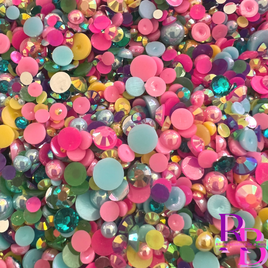 80s Girl Rhinestone and Pearl Resin Flat Back Loose Bling Mix 2mm to 8mm