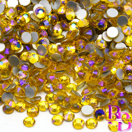 Sunshine Yellow AB Glass Flatback Round Loose Rhinestones